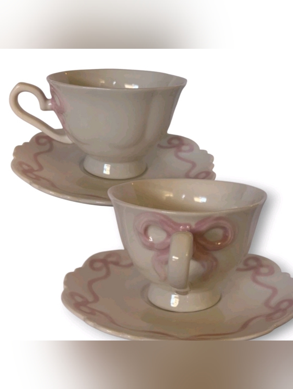 New In Box Pink Bow Crofton Teacups & Saucers 2 Pack